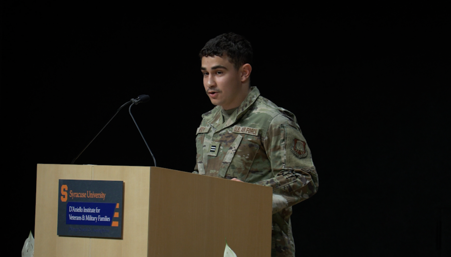 ROTC cadet James Hrdy introduces Martha McSally at the D’Aniello Speaker Series.